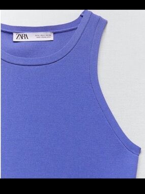 LIKE NEW ZARA Periwinkle Blue Knit Sleeveless Sweater Crop Top Size LARGE